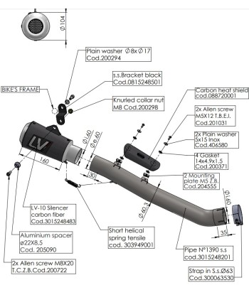 SILENCIOSO LV-10 CARBON APRILIA RSV4 1100/FACTORY/TUONO E5 INOX