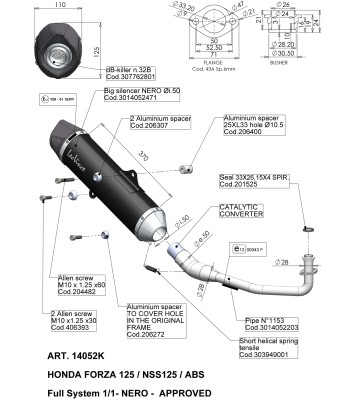 SILENCIOSO NERO C/CATALIZADOR HONDA FORZA 125/NSS 125 17-20