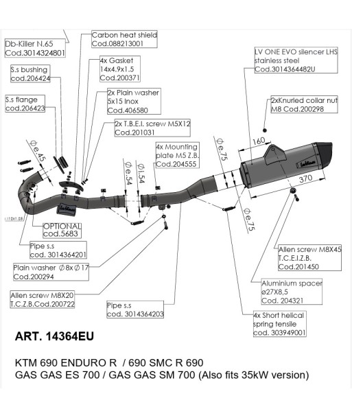 GRUPO COMPLETO SBK LV ONE EVO KTM 690SMCR/ENDURO 19-24/ GAS GAS ES/SM 700 22-24