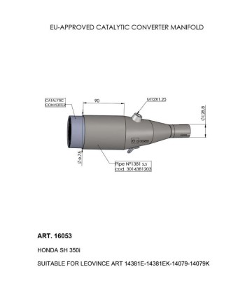 COLECTOR CATALIZADO LEOVINCE HONDA SH 350I VALIDO PARA 14381E/14381EK/14079/14079K